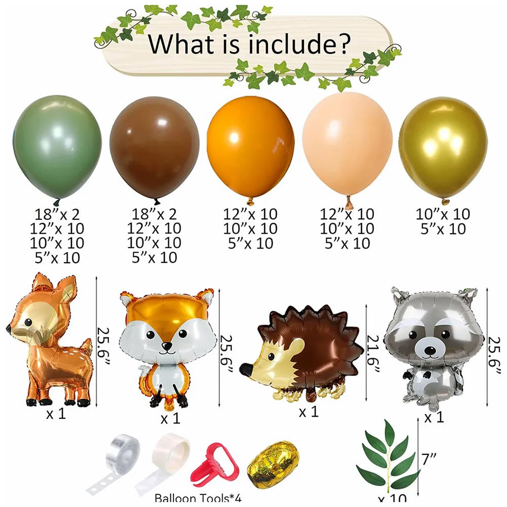 Woodland Animals Balloon Garland Arch Set, 148 Pieces Forest Theme Gray Green Brown Balloon Forest Animal Neutral Gender Reveal Party Supplies Oh Baby Jungle Decoration