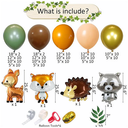 Woodland Animals Balloon Garland Arch Set, 148 Pieces Forest Theme Gray Green Brown Balloon Forest Animal Neutral Gender Reveal Party Supplies Oh Baby Jungle Decoration