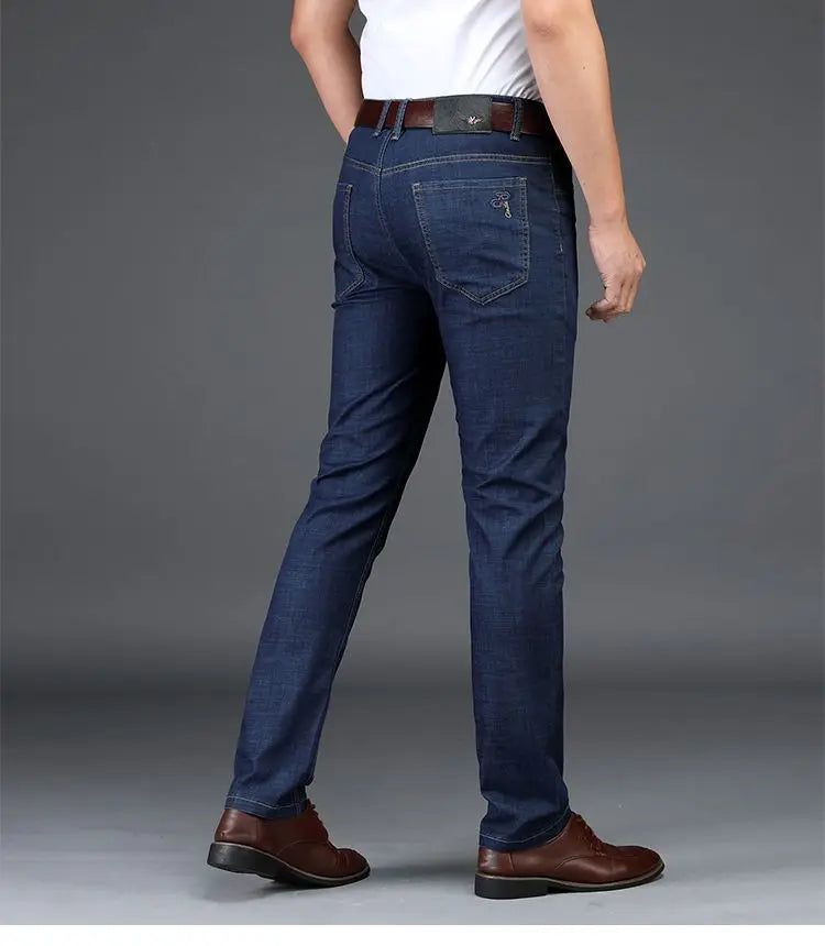 Classic Straight Men's Jeans Fitted Comfortable Elastic Business Casual Denim Pants Korean Fashion  Autumn Casual Trousers.