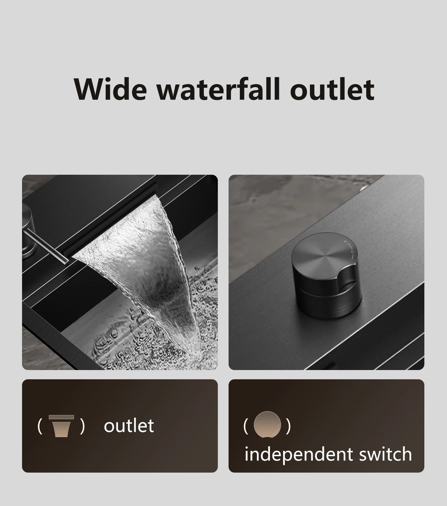 ASRAS large kitchen stainless steel nano sink with built-in waterfall faucet and large drainage outlet design