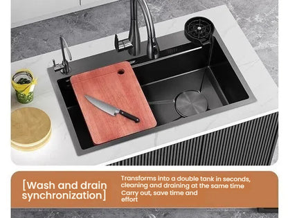 Gray Stainless Steel Kitchen Sink Large Single Slot Multifunctional Nano Honeycomb Embossed Wash Dish Basin Undermount Basin