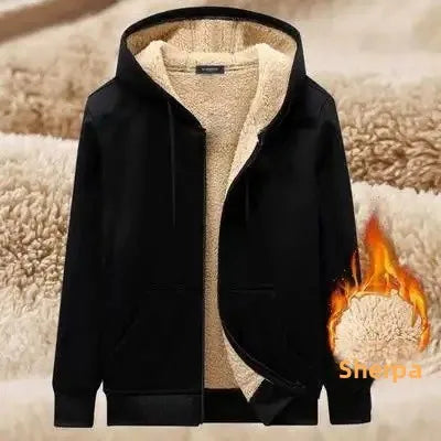 Men's Casual Thickened Fleece Lined Loose Fit Hoodie And Cardigan Set Warm Autumn Winter Clothing Sheepskin Velvet Outerwear.