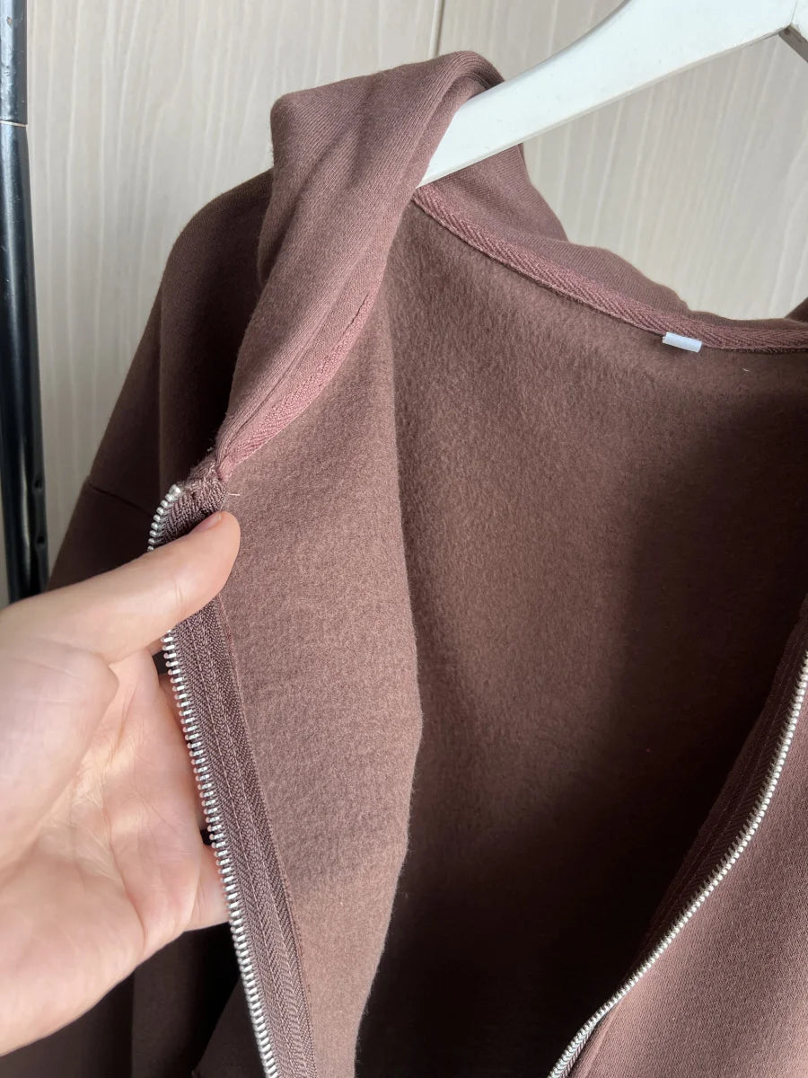 ETJ 2025 Fall/Winter new  women's casual sports oversized zipper hoodie wide leg mop sweatpants set 4174842.