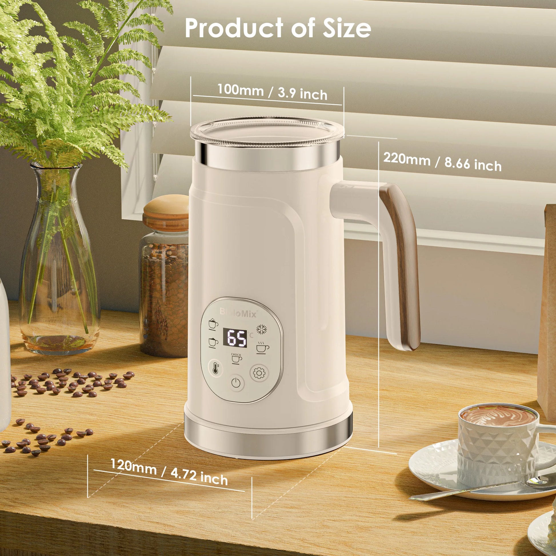 BioloMix 5-in-1 Milk Frother with Upgraded LED Display Touch Screen - Hot And Cold Foam Maker Milk Warmer for Coffee Latte.