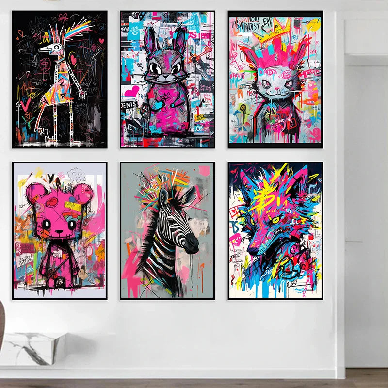 Animation Room Decor Animals Decoration Wall Art Coloured Home Decorations Canvas Painting Graffiti Cartoon Painted Decororation.