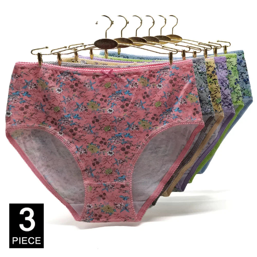 Women Panties Cotton Underwear Plus Size Briefs Female Knickers Lady Lingerie Girl intimate Underpants 3 Pieces/lot