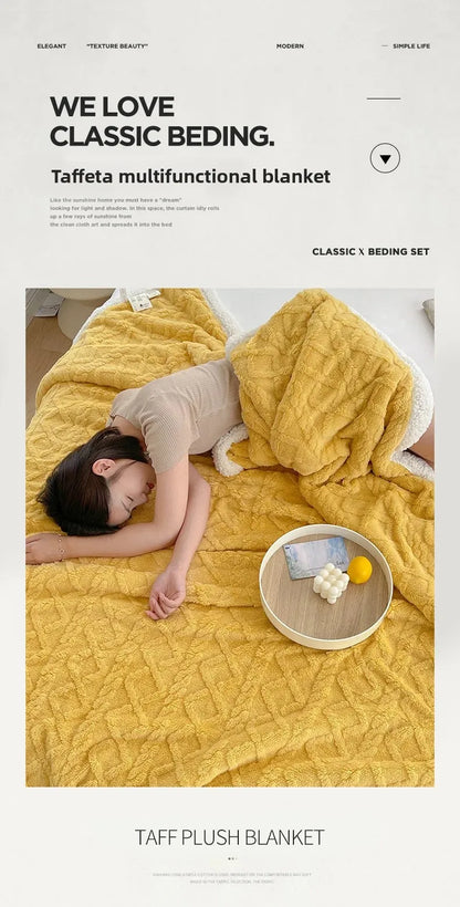 Double Layer Fleece Blanket Autumn Winter Thick Warm Office Nap Throw Blankets for Sofa Bed Single Double Soft Plush Comforter.