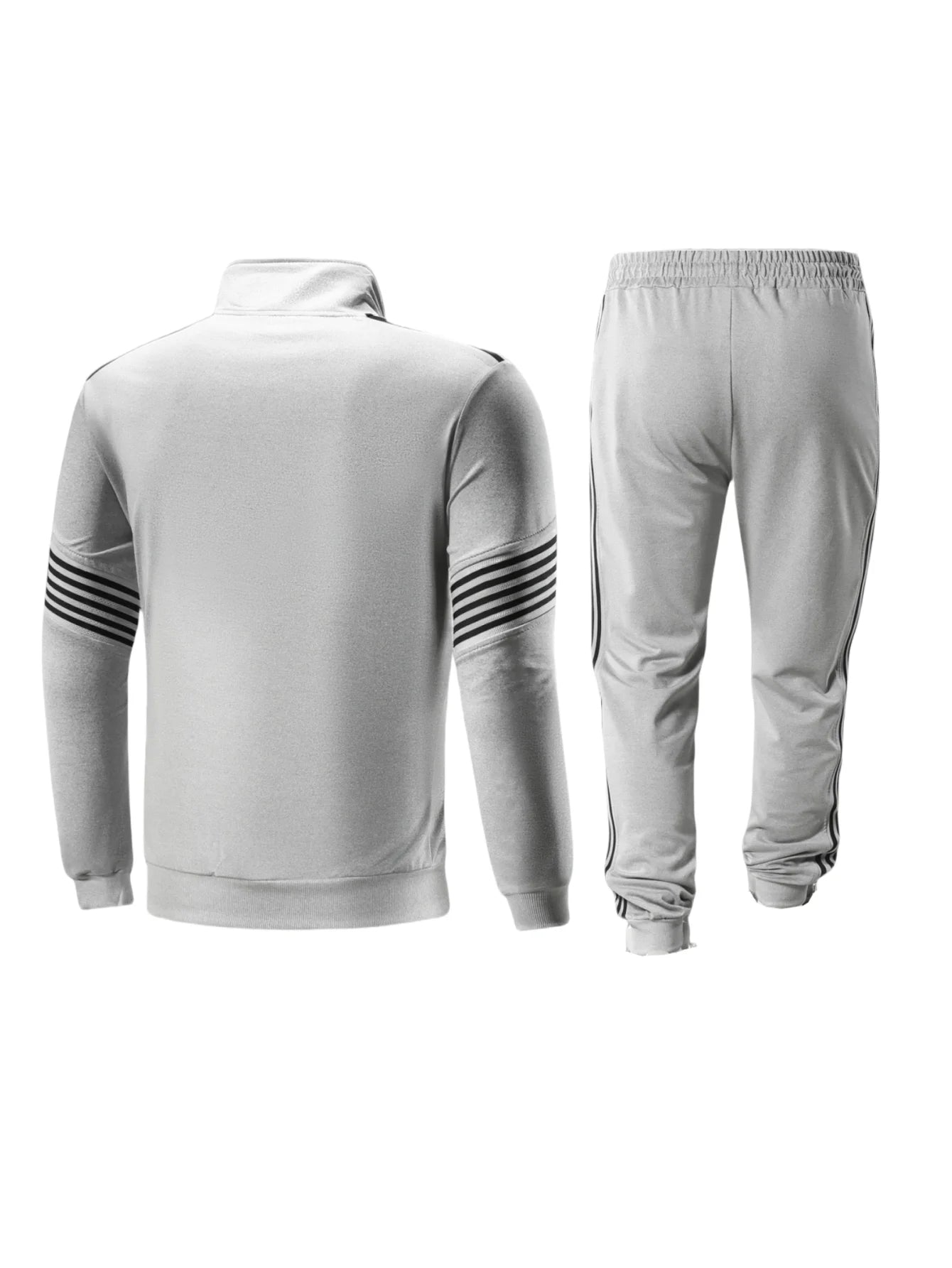 Men's sporty casual set for spring and autumn, featuring a stand-up collar zip-up long-sleeved top and drawstring waist pants. I.