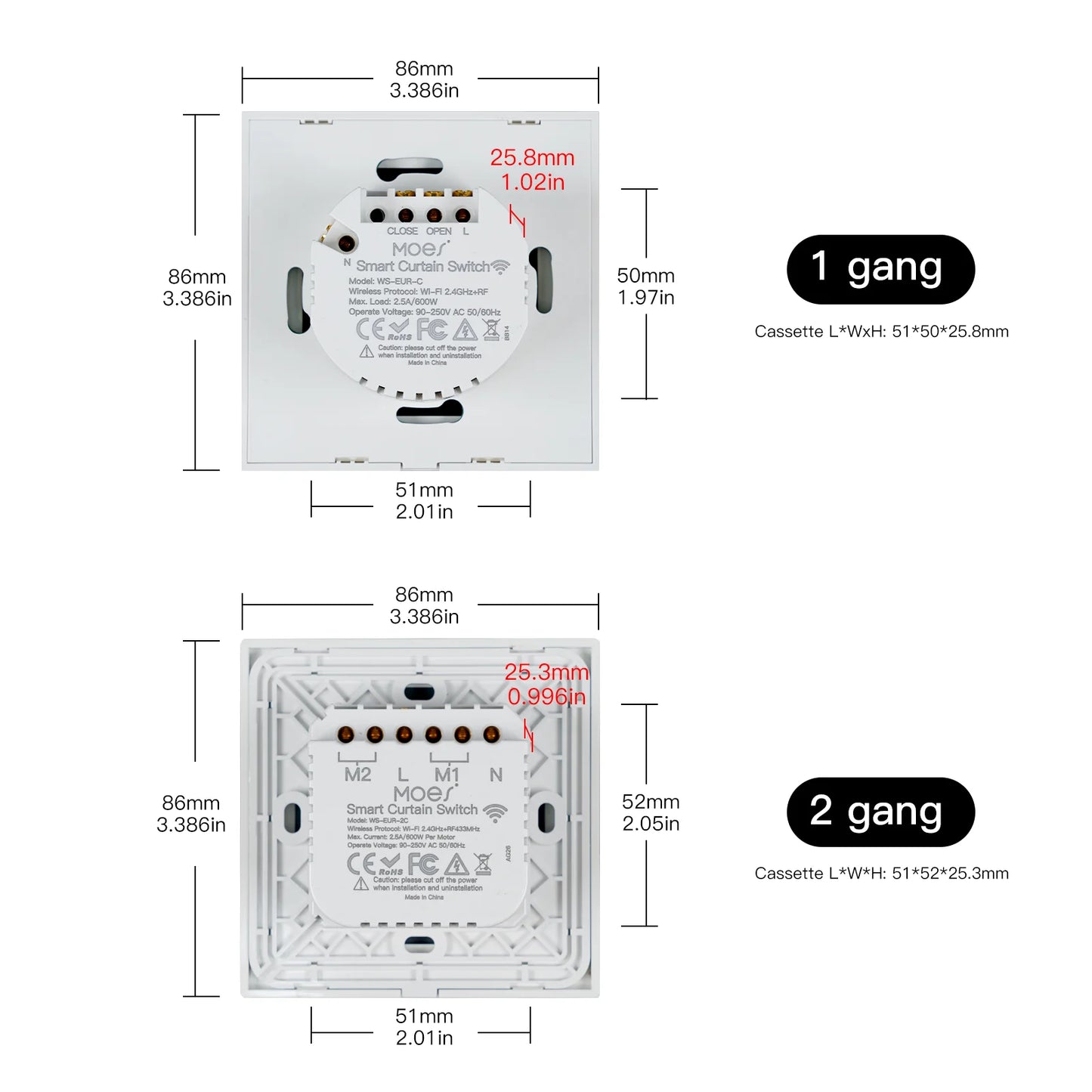 US EU WiFi RF433 Smart Touch Vorhang Rollos Motorschalter Tuya Smart Life App Fernbedienung Funktioniert mit Alexa Google Home