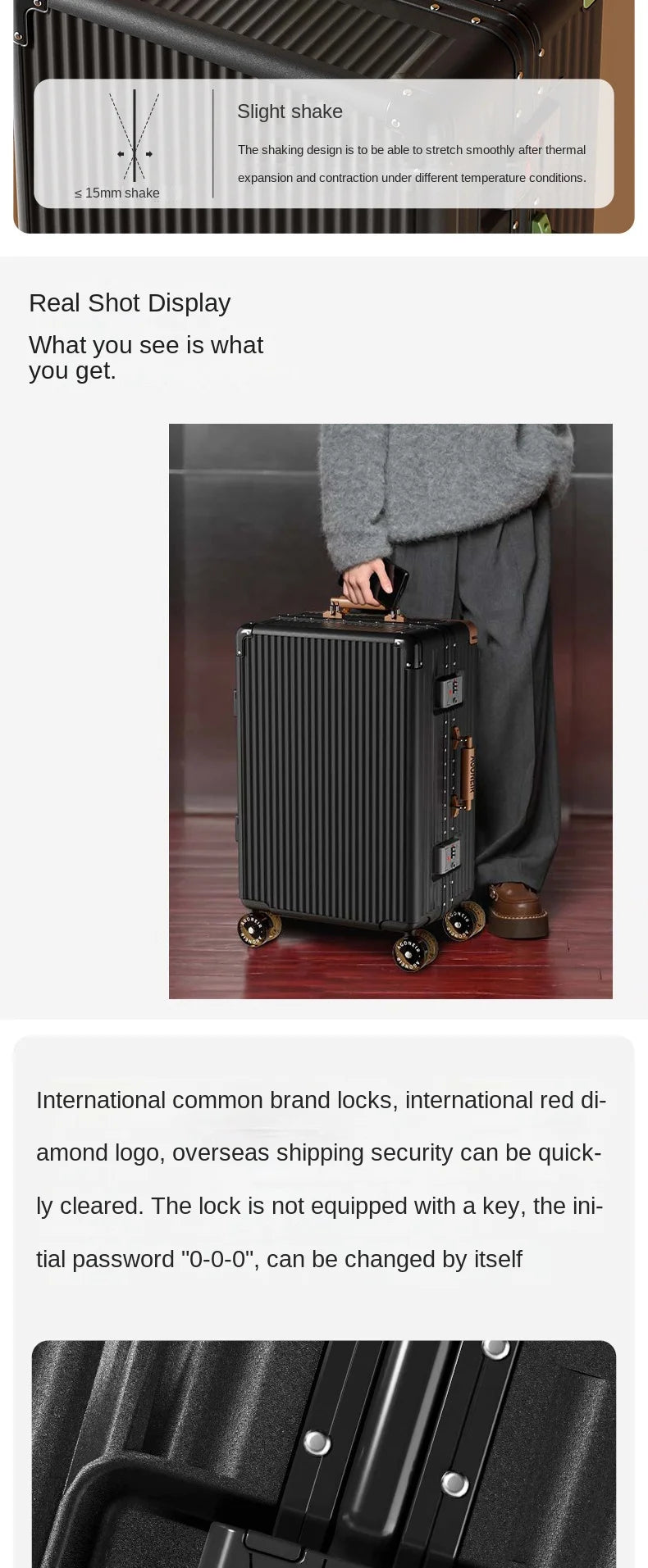 20"24 Zoll Reisekoffer mit breitem Griff, Aluminiumrahmen, Handgepäck, Trolley mit Rollen, Boardingbox, rollende Gepäcktasche.