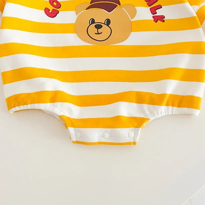 Gelbe Kollektion Frühling Herbst Baby Mädchen Junge Rundkragen Lange Ärmel Cartoon Bär Body/Strampler Neugeborenen Overall K31266.