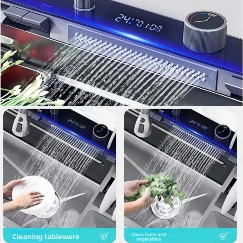 Large Single-Basin Digital Intelligent Sinks Water Bowl Stand 100x46cm Thickened Stainless Steel for Multi-Functional Kitchen