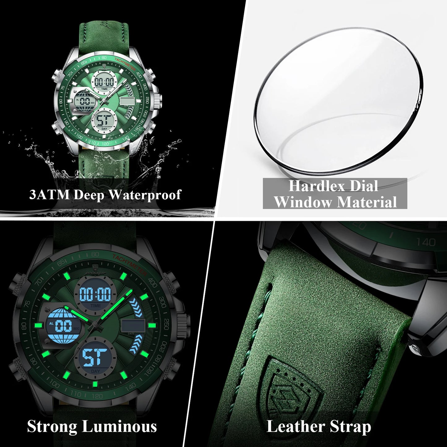 POEDAGAR LED Luxury Men Watch Luminous Week Date Dual Time Display Digital Man Clock Alarm Electronic Men's Quartz Watches Reloj.