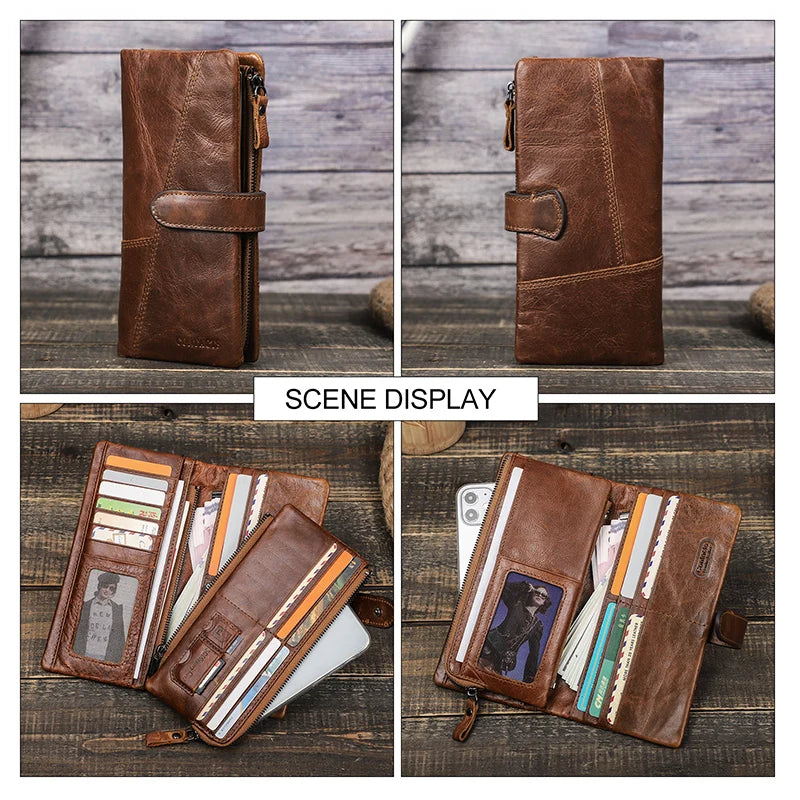 Contact's New Genuine Leather Wallet Fashion Coin Purse For Ladies Women Long Clutch Wallets With Cell Phone Bags Card Holder.