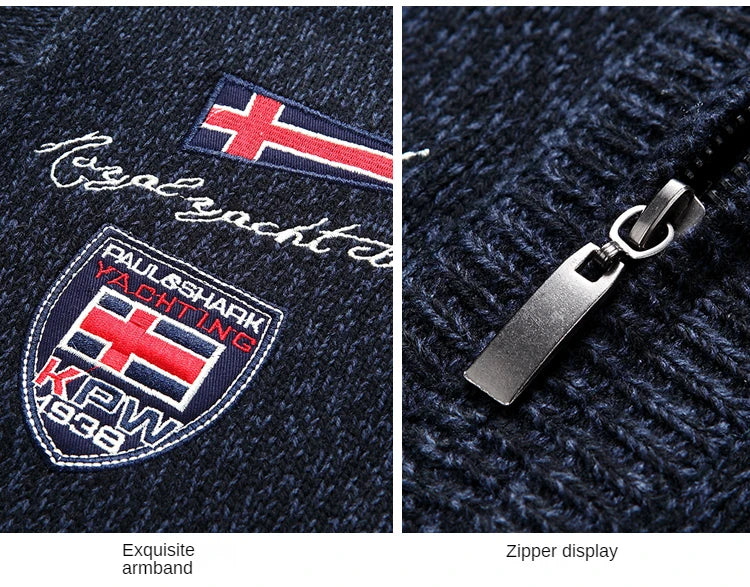 Autumn Sweater Male Shark Clothing Cotton Wool Jumpers Pullover Coats Jacquard Christmas Knitted Half Turtleneck zip.