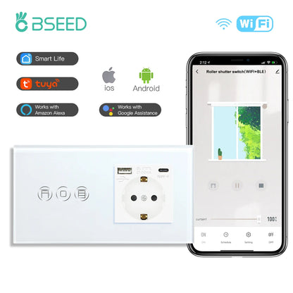 BSEED Wifi Shutter Schalter APP Control Led Smart Blind Serie Weiß Glas Panel Unterstützung Tuya Google Smart Leben Rollladen