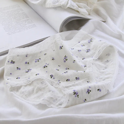 5Pcs/Set Pure Cotton Women's Panties Mid Waist Underpants Elastic Underwear Girls Floral Japanese Sexy Lace Comfort Lingerie.