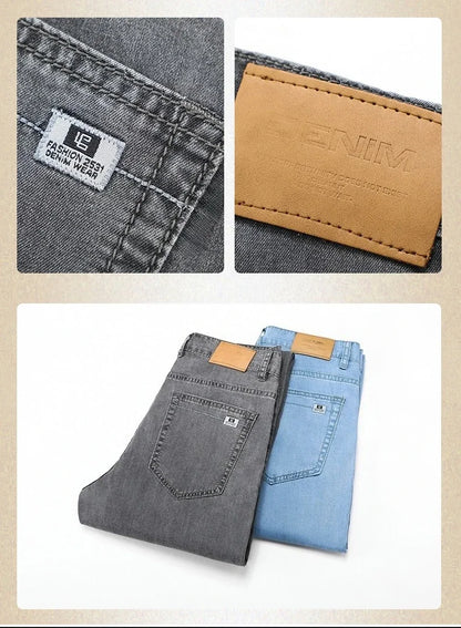 Business Lyocell Jeans Men Summer New Thin Fashion Straight Breathable Brand Pants Male Slim Comfortable  Denim Trousers.