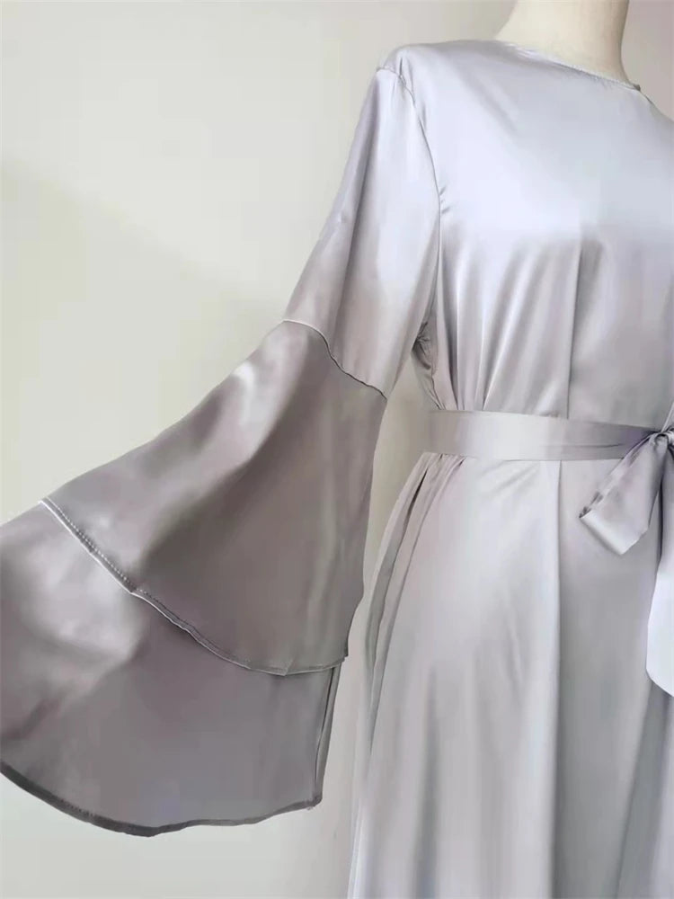 Eid Kebaya African Dresses For Women Muslim Kaftan Satin Shiny Batwing Abaya Dubai Luxury Caftan Marocain Robe Femme Musulmane