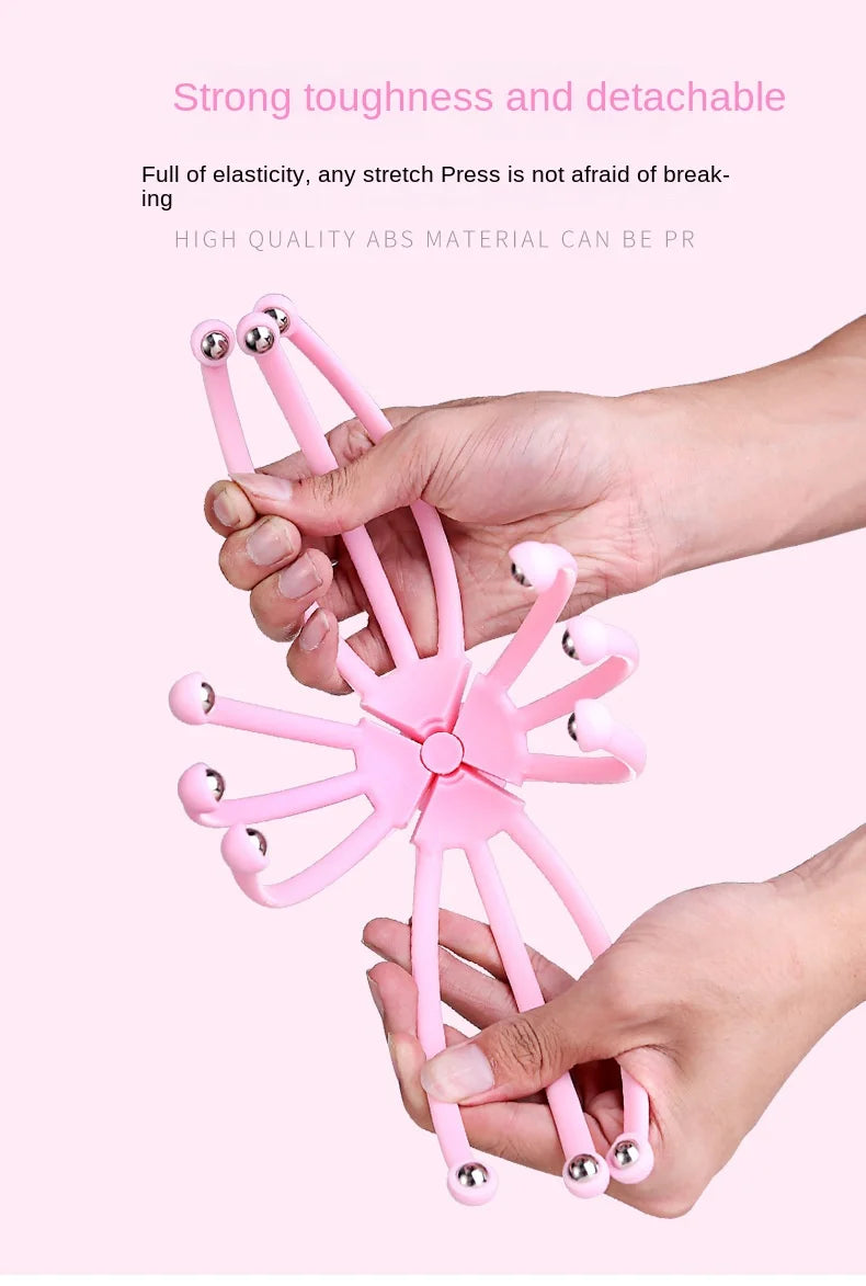 Head Massager Neck Massage Octopus Scalp Stress Relax 12 Antennae Massage Head Meridian Comb Point Pressing Head Artifact.