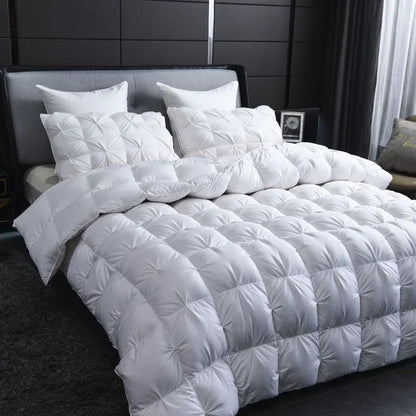 White Goose Down Comforter Warm Winter Thick 3D Bread Bed Blanket Luxury Pinch Pleated Filling for Quilts Single Double Duvet.