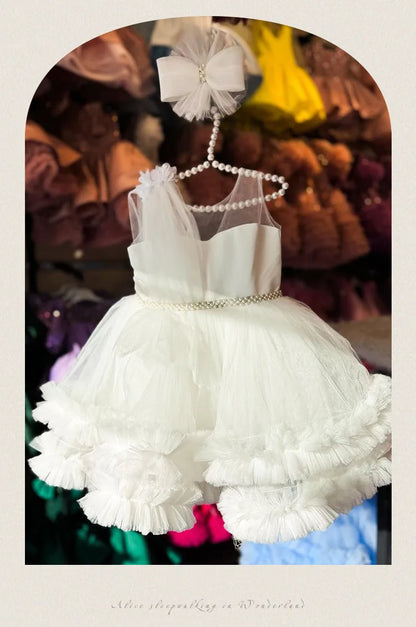 Formales Kleid für Kinder2025Neues weißes ärmelloses Prinzessinnenkleid im europäischen und amerikanischen Stil für Performance-Kostüme für kleine Mädchen