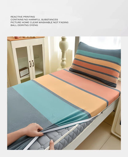 WOSTAR Geometric printed mattress protector cover with zipper fully enclosed single bed sheet pure cotton protection pad 90x190.