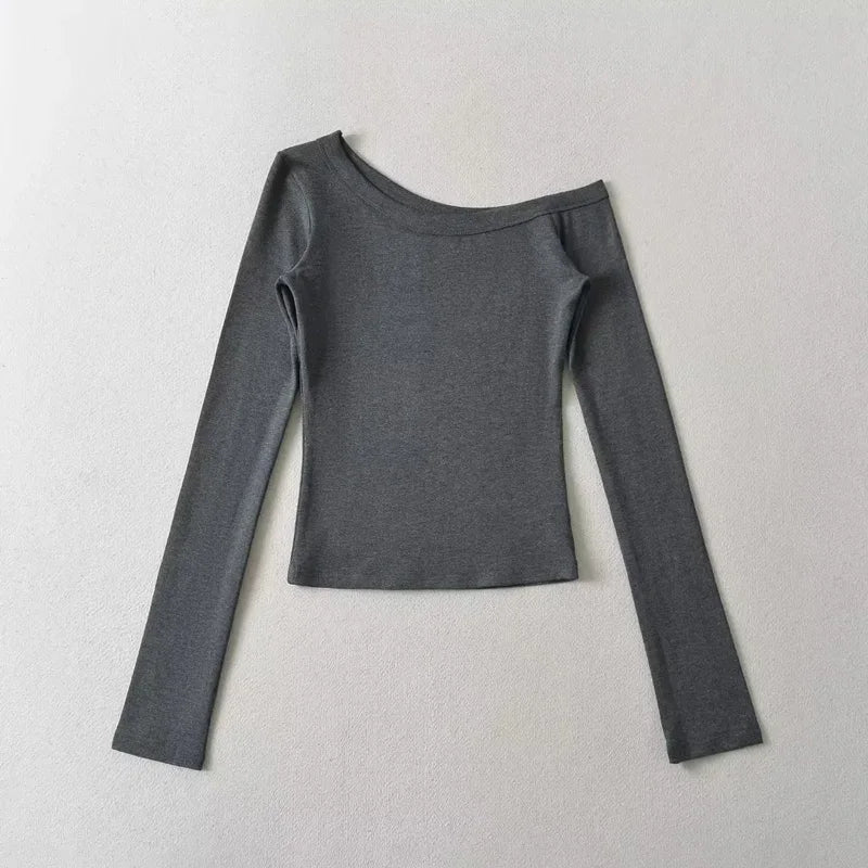 Women One Shoulder Long Sleeve Fitted Top