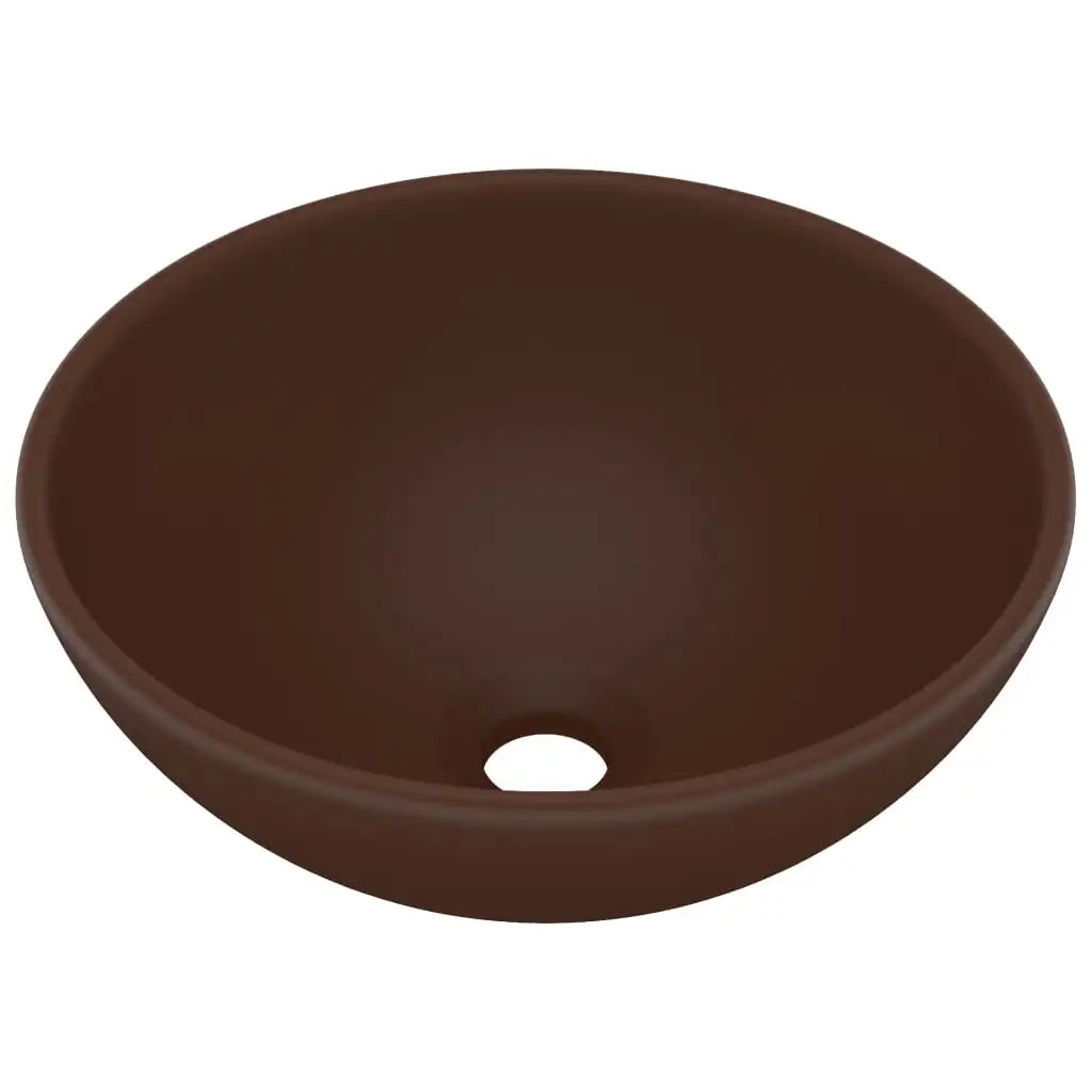 Luxuriöses rundes Waschbecken, dunkelbraun, matt, 32,5 x 14 cm, Keramikwaschbecken, Badezimmer und Küchen, Dekoartikel, Badezimmerzubehör