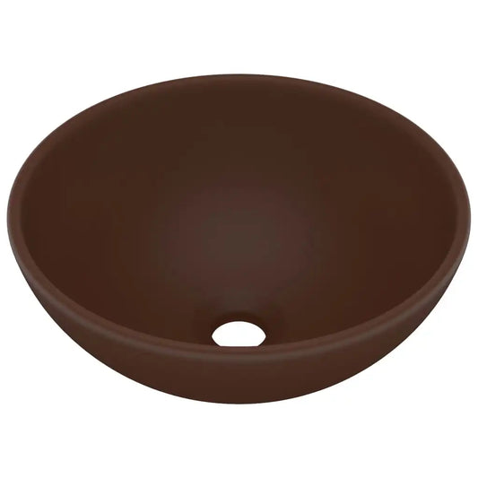 Luxuriöses rundes Waschbecken, dunkelbraun, matt, 32,5 x 14 cm, Keramikwaschbecken, Badezimmer und Küchen, Dekoartikel, Badezimmerzubehör