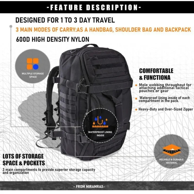 2025 neue 45L Große Duffle Bag Taktische Rucksack Outdoor Camping Taschen Molle Männer Rucksäcke Mode Reisetasche für Wandern.