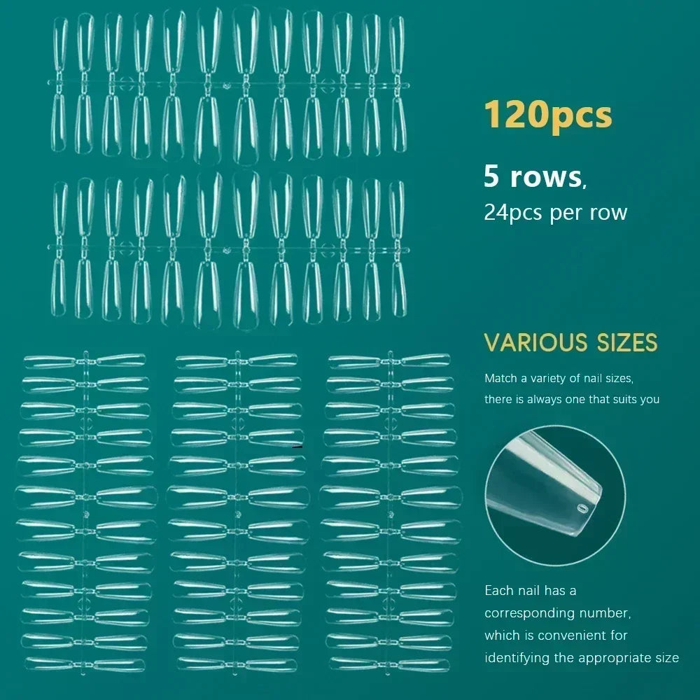 NAILPOP 120pcs Fake Nails Full Cover Press on Nails Coffin Soft Gel American Pose Capsule False Nail Tips for Extension System.