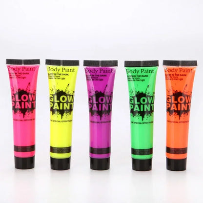 5 pcs Body Art Paint Neon Fluorescent Party Festival Halloween Cosplay Makeup Kids Face Paint UV Glow Painting.