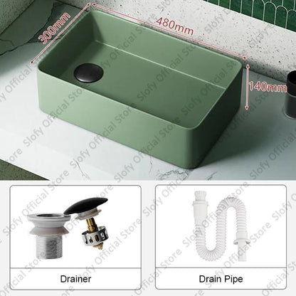 Grünes Haushalts-Hotel-Badezimmerwaschbecken, einfaches künstlerisches Keramik-Waschbecken über der Theke, Sockelwaschbecken, Balkon, Waschmaschine, Waschbecken