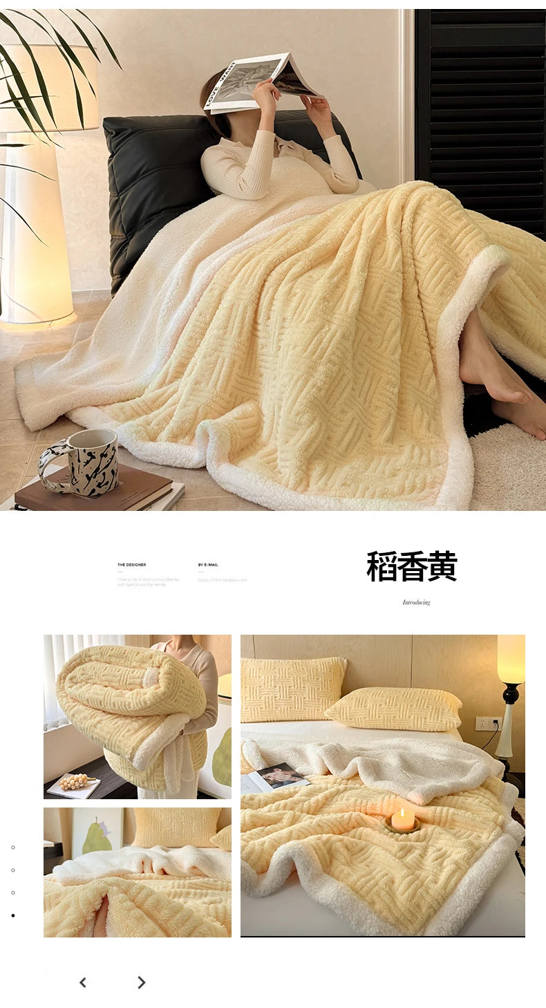 Jacquard Lamb Fleece Only Blanket or Blanket and Pillowcase Sets Soft Warm Milk Velvet Sofa Blanket Queen Autumn Winter Duvets