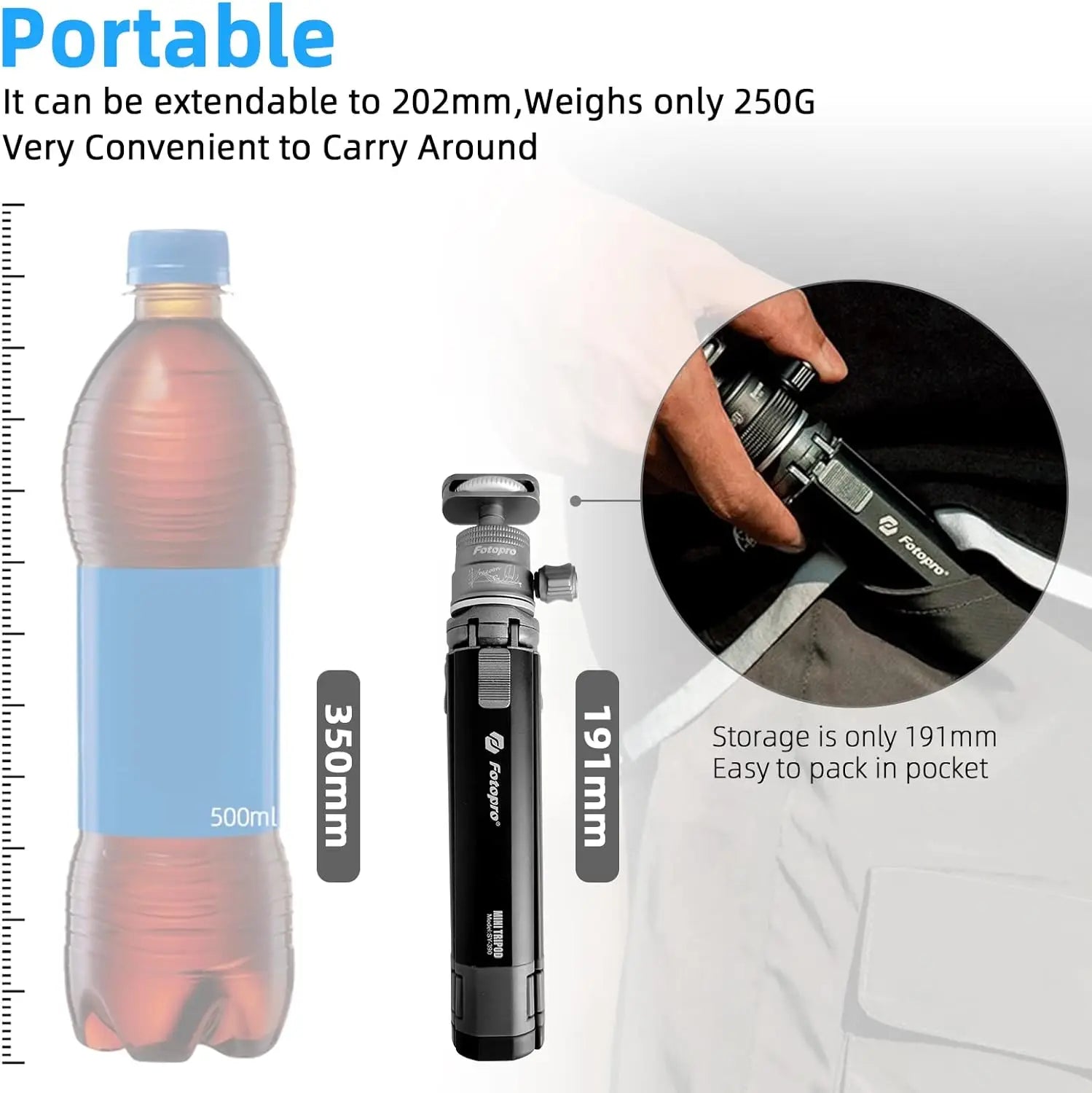 Fotopro Desktop Mini Tripod, Aluminum Alloy Compact Camera Tripod with Ball Head 1/4 Inch Screw for Phone DSLR.