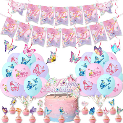 Schmetterling Geburtstag Party Dekoration Mädchen Einweg Geschirr Set Pappteller Tasse Ballon Tischdecke Schmetterling Thema Liefert