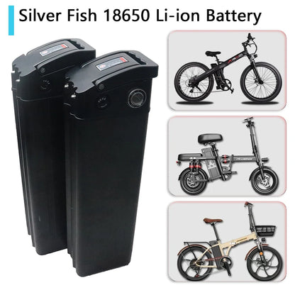 Silver Fish 36V/48V/52V/60V 10Ah 12Ah 15Ah 20A Lithium battery pack For 250W-1800W Folding E-two wheeler Handheld+3A XLR Charger.