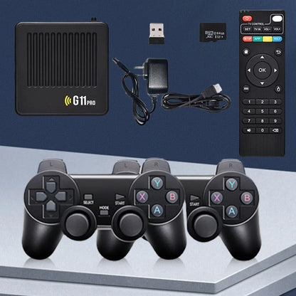 G11 Pro Retro Game Box Built in 10000+ Retro Games Plug and Play 4K HDMI-Compatible Output with 2.4G Wireless Dual Controllers.