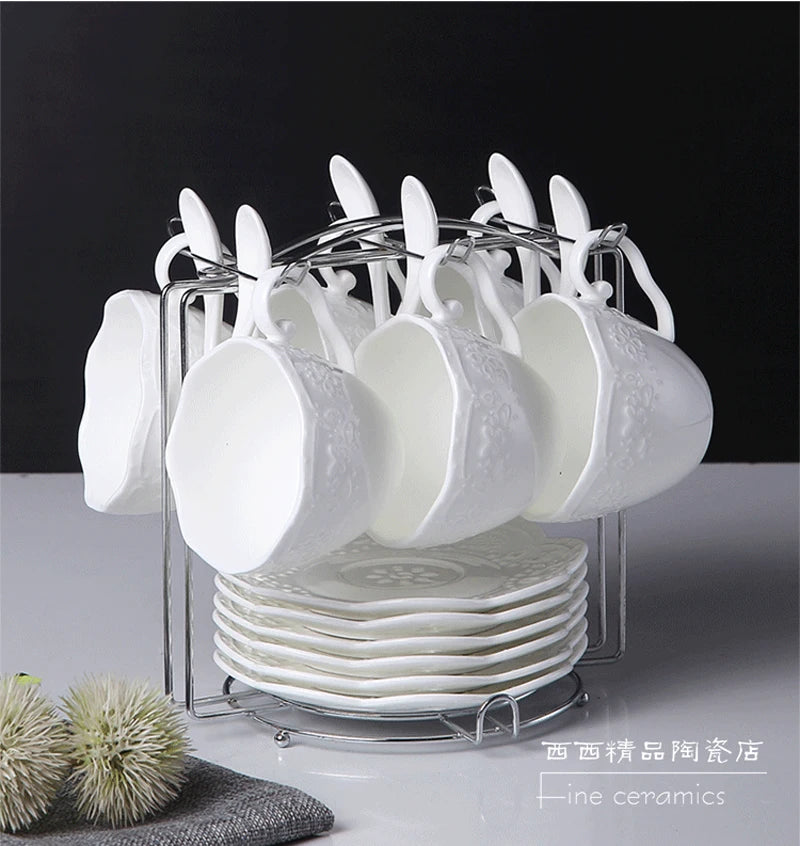 200ML. white embossed porcelain tazas cafe cup and saucer, ceramic cappuccino cup, vintage latte cup, turkish tea cups, tazze