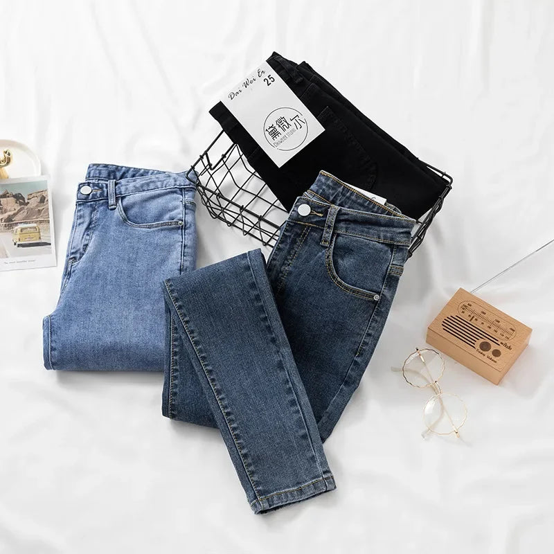 New High-Waisted Slimming Stretch Denim Jeans Women's Autumn/Winter 2021 Outerwear Smooths Your Silhouette Pencil Skinny Trouser.