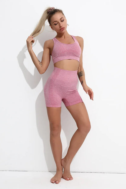 2/4PCS Summer Seamless Yoga Set Women Workout Clothes Sports Bra Short Sleeve Crop Top High Waist Legging Fitness Sports Suits.