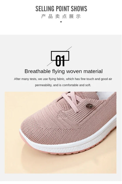 2024 Women's Casual Shoes Fashion Breathable Walking Flat Bottom Sports Shoes Women's Fitness Large Pink Women's Shoes 36-43.