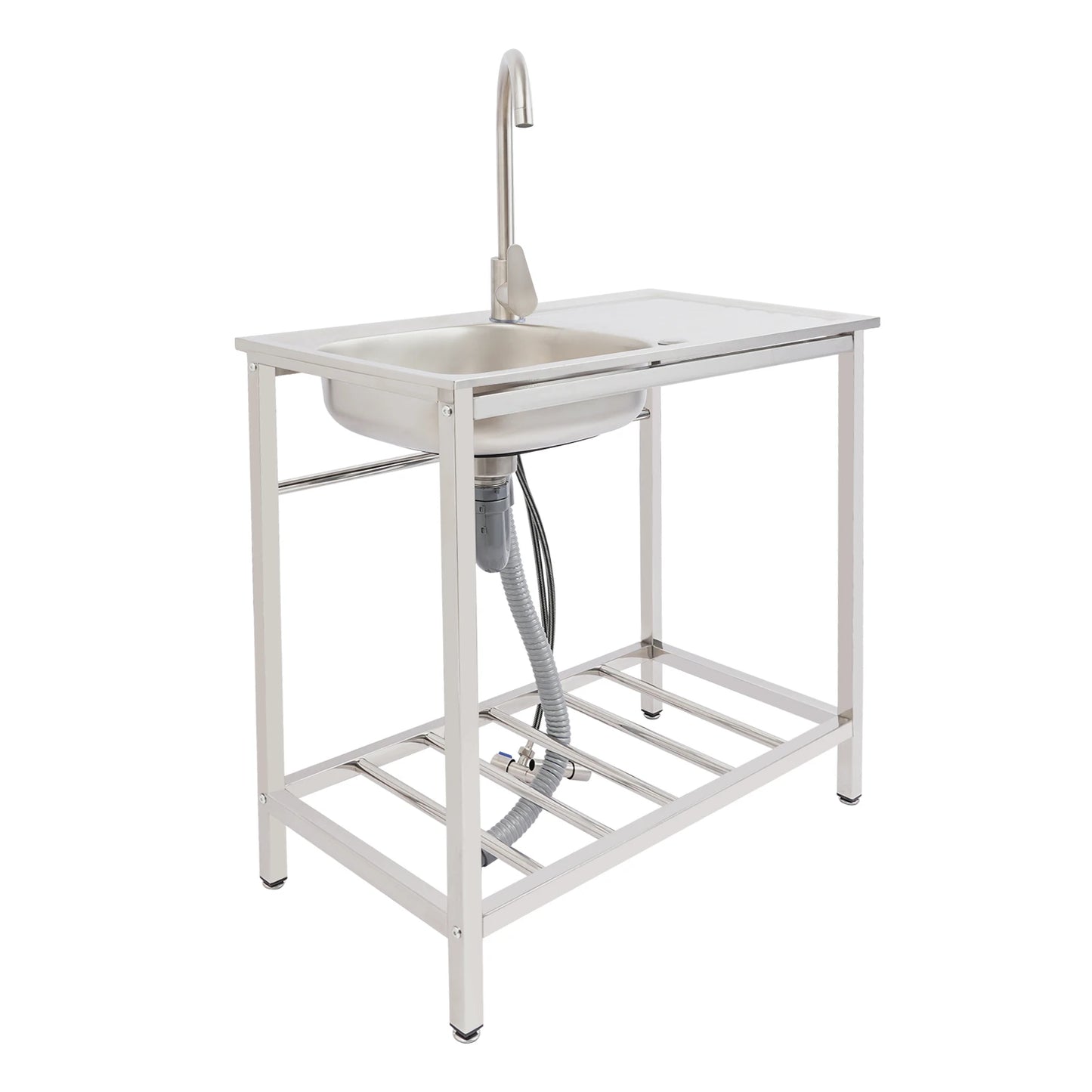 Freistehendes Waschbecken aus Edelstahl mit 360° °   Wasserhahn-Spüle mit Ablagefach, Handwaschstation für die Restaurantküche