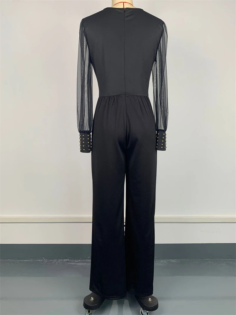 Elegant Lace Patchwork Jumpsuits Summer Clothes Women Long Sleeve V-Neck Rompers Playsuits Streetwear One Pieces Overalls Outfit.