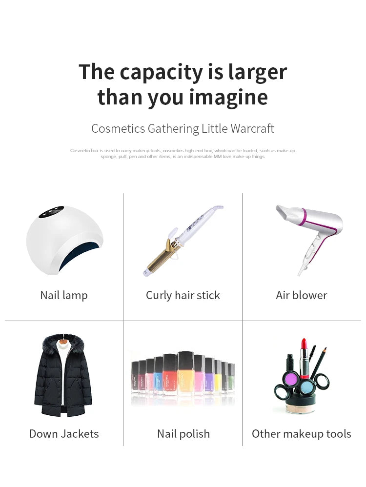 TravelRolling Makeup Train Case Large Capacity Cosmetic Trolley, Aluminum Professional Travel Case with Key.