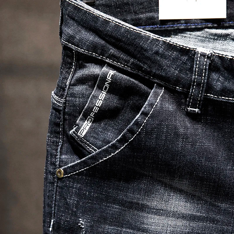 New Men's Fashion Ripped Jeans Stretch Slim Straight Little Feet Pants Hip Hop Youth Streetwear Punk Personality Male Trousers.