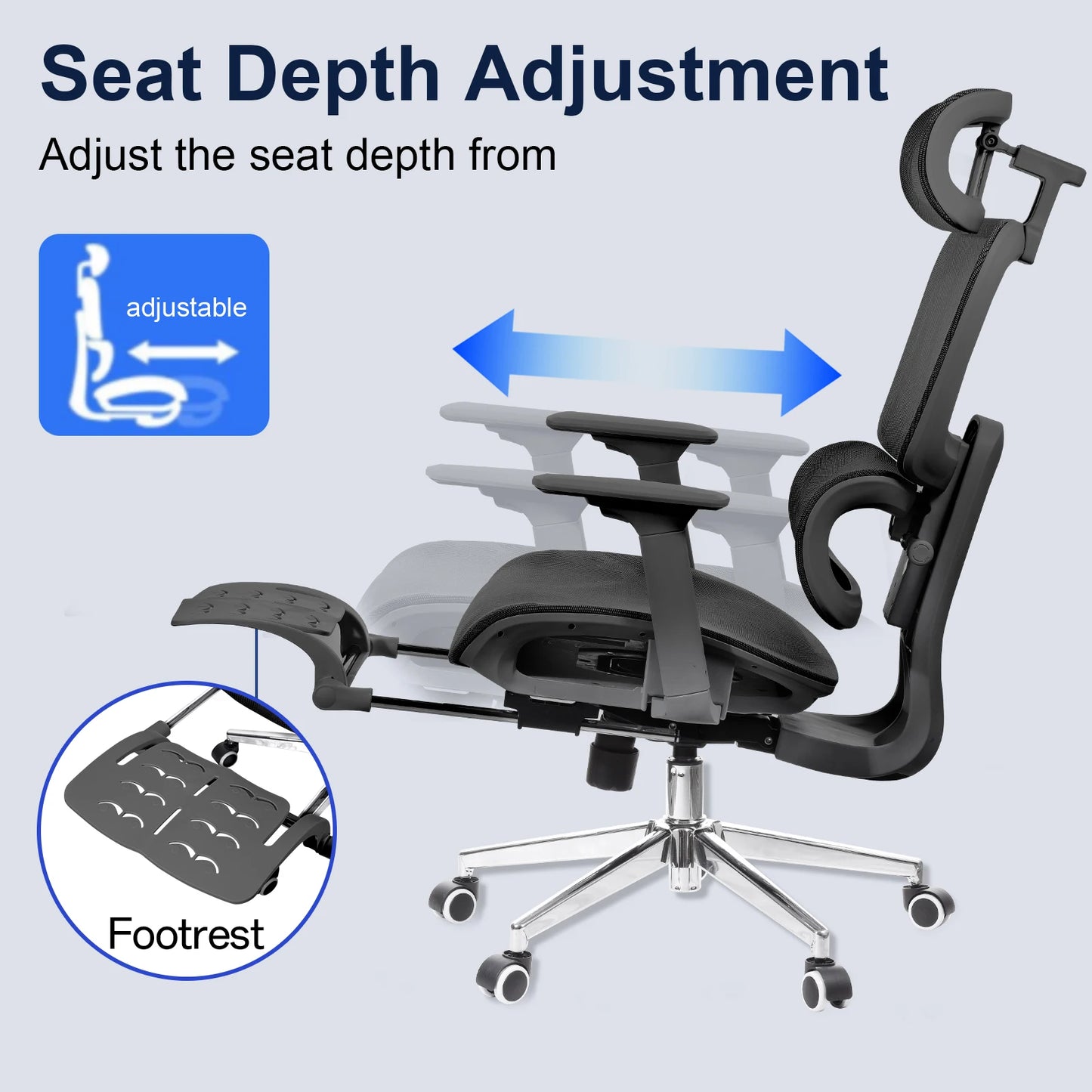 Ergonomischer Stuhl mit Fußstütze, bequemer drehbarer Schreibtischstuhl für zu Hause, Computer-Gaming-Stuhl mit 3D-verstellbarer Armlehne, Rollen für Zuhause