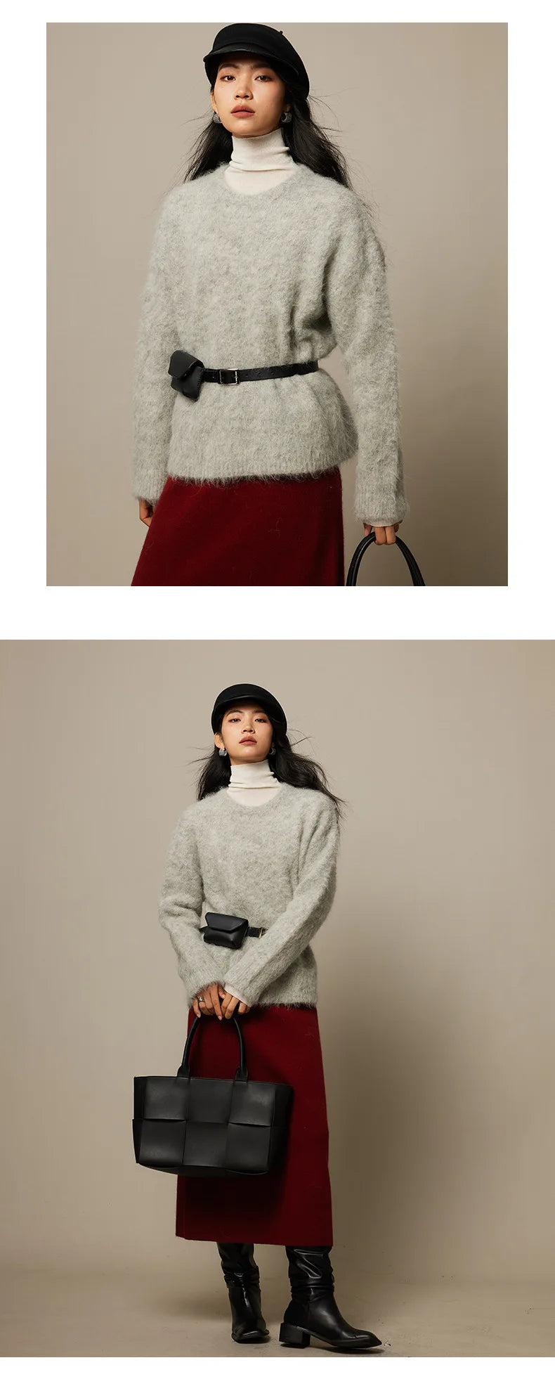 SuyaDream Warm Alpaca Pullovers for Woman, Dropped Sleeved Loose Sweaters, 2025 Fall Winter Top, Camel, Beige