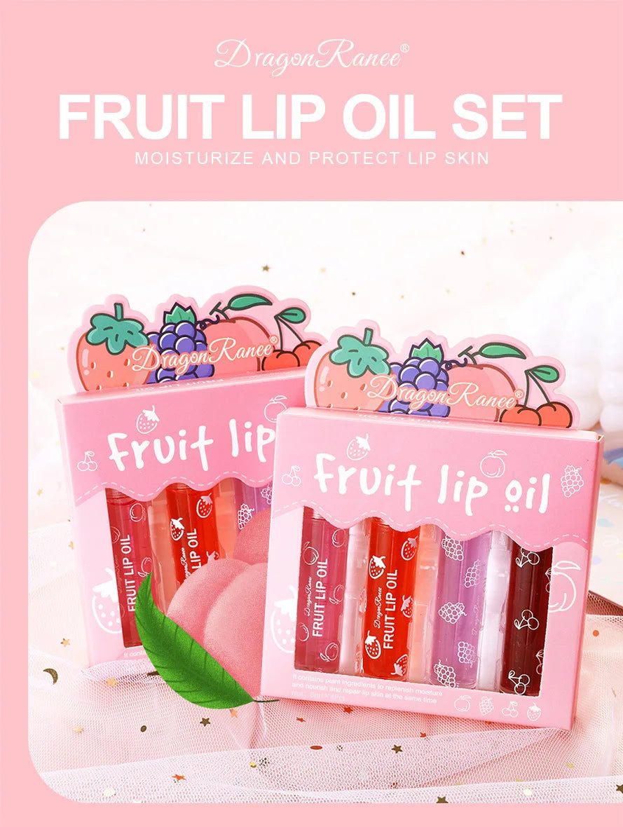 Set of Four Rolling Head Lip Oils Moisturizing Hydrating Roller Ball Lip Care Anti-Drying Transparent Lip Blam for Lip Health.